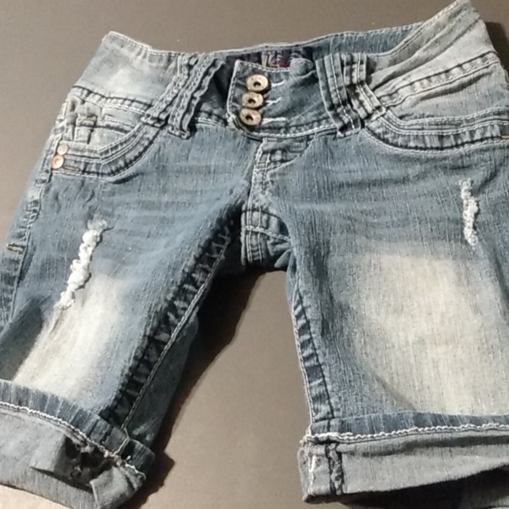 Angels Jeans stretch denim roll cuff shorts (0)